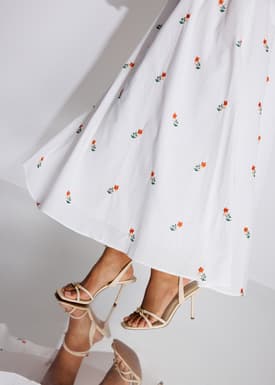 Cotton Floral Embroidery Camisole Fit & Flare Maxi Dress