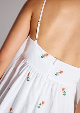 Cotton Floral Embroidery Camisole Fit & Flare Maxi Dress