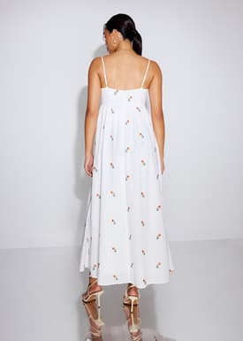 Cotton Floral Embroidery Camisole Fit & Flare Maxi Dress
