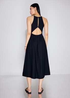 BraFree by LB Textured Cut Out Elastic Fit & Flare Midaxi Dress