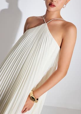 Pleated Halter Trapeze Maxi Dress