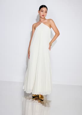 Pleated Halter Trapeze Maxi Dress