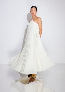 Pleated Halter Trapeze Maxi Dress