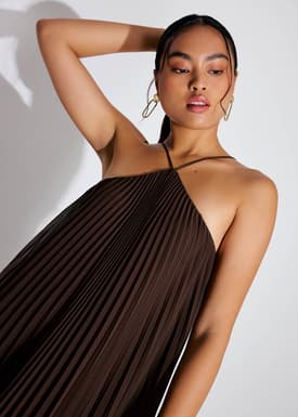 Pleated Halter Trapeze Maxi Dress
