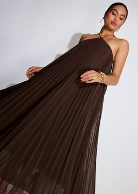 Pleated Halter Trapeze Maxi Dress