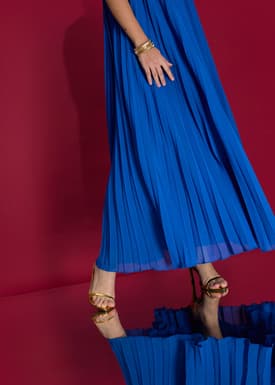 Pleated Halter Trapeze Maxi Dress