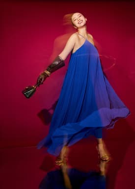 Pleated Halter Trapeze Maxi Dress