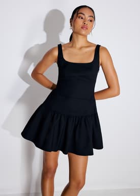 Square Neck Drop Waist Mini Dress