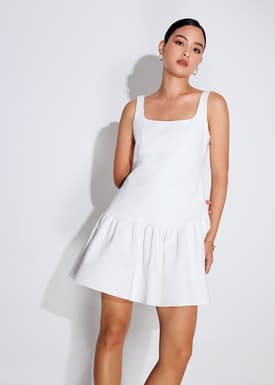 Square Neck Drop Waist Mini Dress