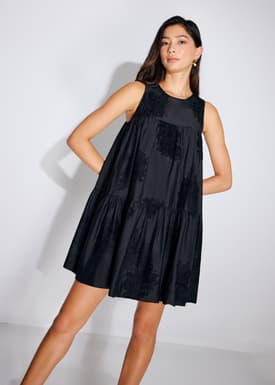 Embroidered Tiered Round Neck Swing Mini Dress
