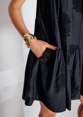 Embroidered Tiered Round Neck Swing Mini Dress