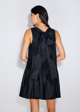 Embroidered Tiered Round Neck Swing Mini Dress