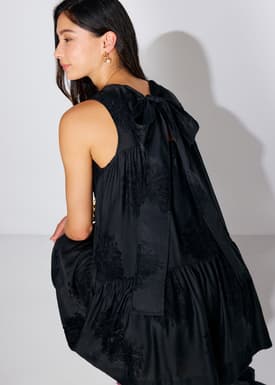 Embroidered Tiered Round Neck Swing Mini Dress