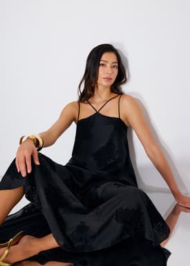 Embroidered Camisole Trapeze Maxi Dress