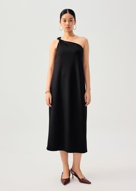 Tencel Shoulder Twist Toga Cocoon Maxi Dress