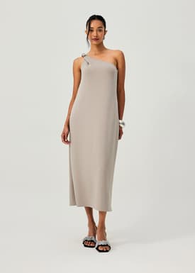 Tencel Shoulder Twist Toga Cocoon Maxi Dress