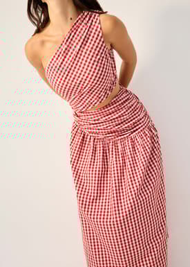 Gingham Cotton Cut Out Toga Fit & Flare Maxi Dress