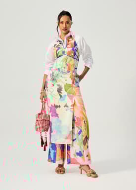 Side Slit Column Midaxi Cheongsam in Vivid Blooms