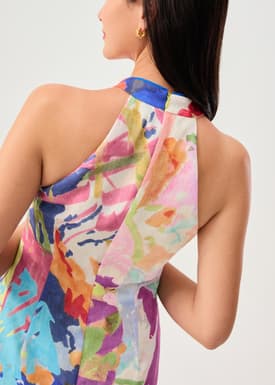 Side Slit Column Midaxi Cheongsam in Vivid Blooms