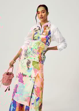 Side Slit Column Midaxi Cheongsam in Vivid Blooms