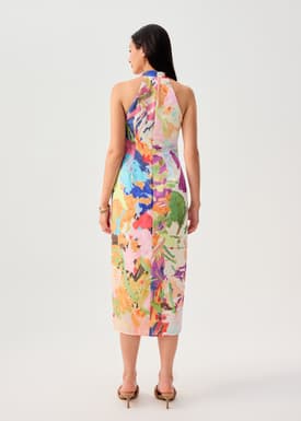 Side Slit Column Midaxi Cheongsam in Vivid Blooms