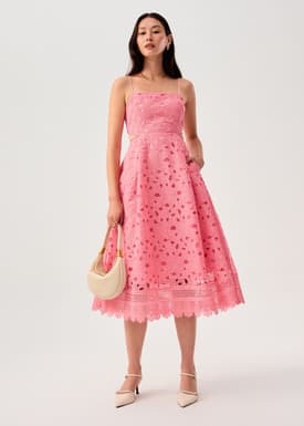 Lace Trim Cut Out Straight Neck Fit & Flare Midaxi Dress