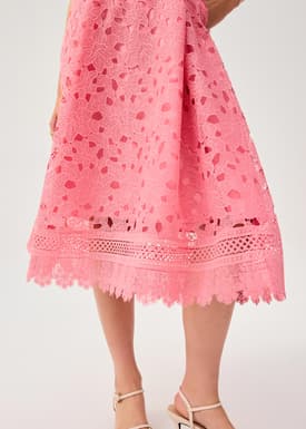 Lace Trim Cut Out Straight Neck Fit & Flare Midaxi Dress