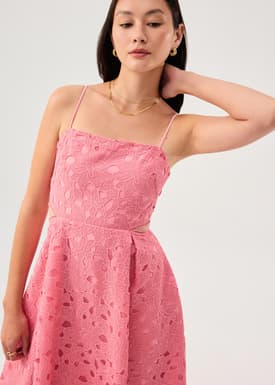 Lace Trim Cut Out Straight Neck Fit & Flare Midaxi Dress