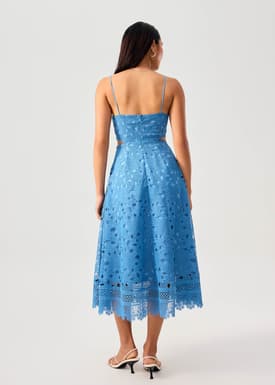 Lace Trim Cut Out Straight Neck Fit & Flare Midaxi Dress