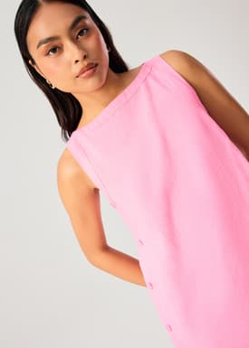 Cotton Boat Neck Shift Mini Dress