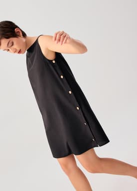 Cotton Boat Neck Shift Mini Dress