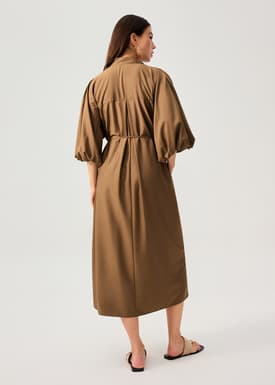 Detachable Sash Tie Puff Sleeve Cocoon Midaxi Dress