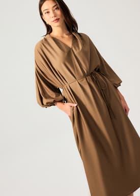 Detachable Sash Tie Puff Sleeve Cocoon Midaxi Dress