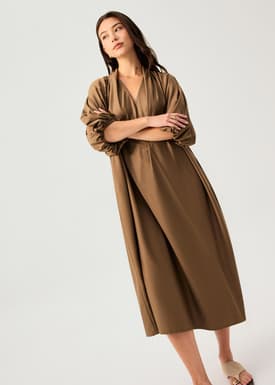 Detachable Sash Tie Puff Sleeve Cocoon Midaxi Dress