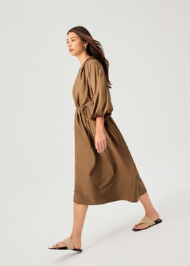 Detachable Sash Tie Puff Sleeve Cocoon Midaxi Dress