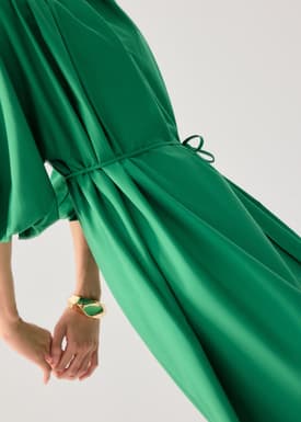 Detachable Sash Tie Puff Sleeve Cocoon Midaxi Dress