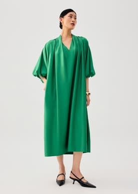 Detachable Sash Tie Puff Sleeve Cocoon Midaxi Dress