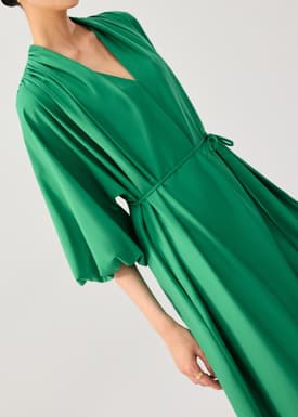 Detachable Sash Tie Puff Sleeve Cocoon Midaxi Dress