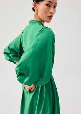 Detachable Sash Tie Puff Sleeve Cocoon Midaxi Dress