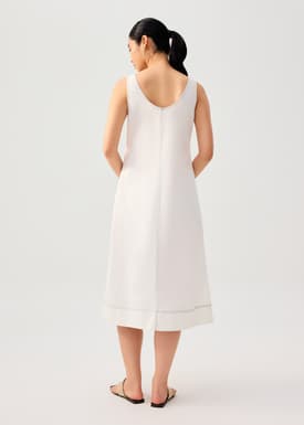 Contrast Stitch Cotton Scoop Neck A-Line Midi Dress