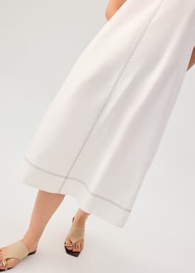 Contrast Stitch Cotton Scoop Neck A-Line Midi Dress
