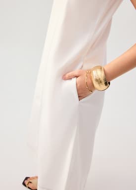 Contrast Stitch Cotton Scoop Neck A-Line Midi Dress