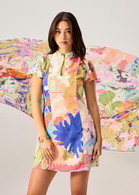 Shift Mini Cheongsam in Vivid Blooms