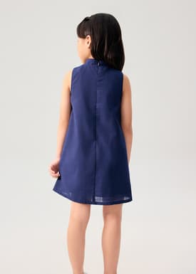 Girls' Mandarin Collar Scallop Edge Shift Midi Dress