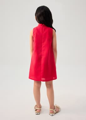 Girls' Mandarin Collar Scallop Edge Shift Midi Dress