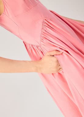 Elastic Strap Cotton Straight Neck Fit & Flare Maxi Dress