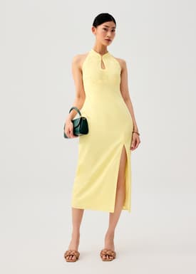 Cotton Side Slit Column Midaxi Cheongsam