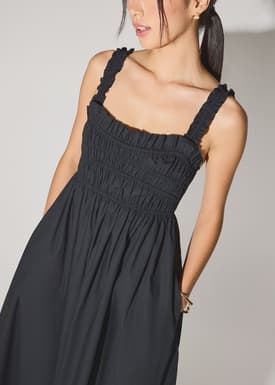 Cotton Ruched Sweetheart Fit & Flare Maxi Dress