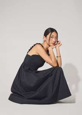 Cotton Ruched Sweetheart Fit & Flare Maxi Dress