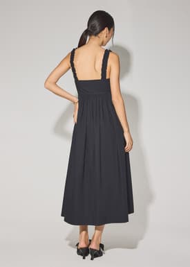 Cotton Ruched Sweetheart Fit & Flare Maxi Dress